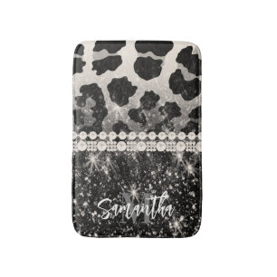 Silver Glitter Leopard Print Bath Mat