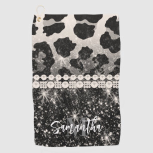Silver Glitter Leopard Print Golf Towel