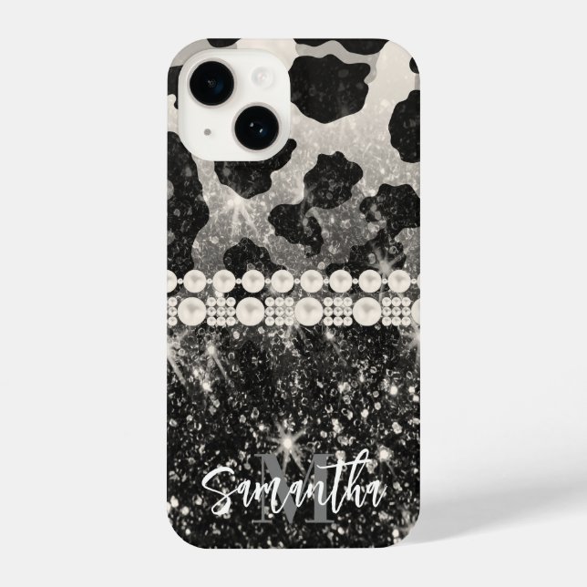 Silver Glitter Leopard Print iPhone Case (Back)