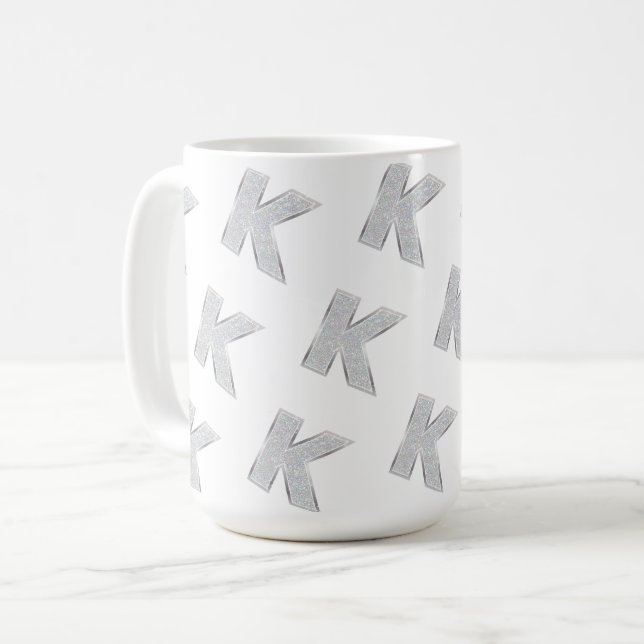 Silver Glitter letter K Coffee Mug (Front Left)
