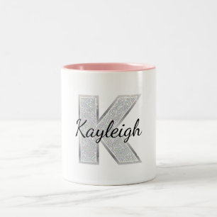 Silver Glitter letter K Two-Tone Coffee Mug