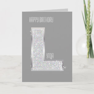 Silver Glitter Letter L Card