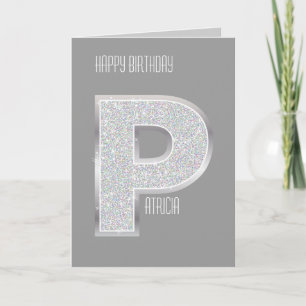 Silver Glitter Letter P Card