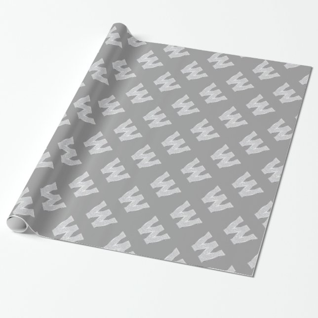 Silver Glitter Letter W Wrapping Paper (Unrolled)