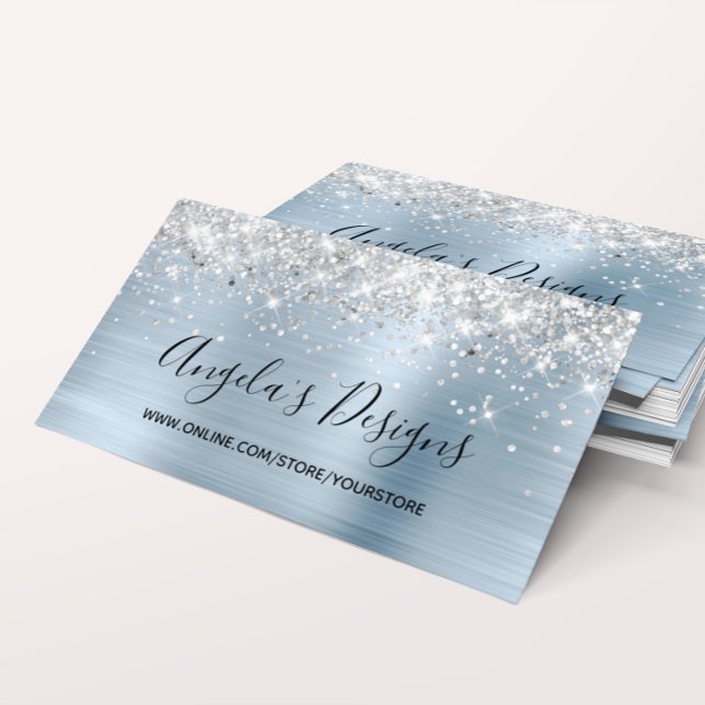 Silver Glitter Light Blue Faux Foil Online Store Business Card (Silver Glitter Light Blue Faux Foil Online Store Business Card)