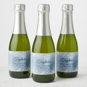 Silver Glitter Light Blue Foil 40 & Fabulous Sparkling Wine Label