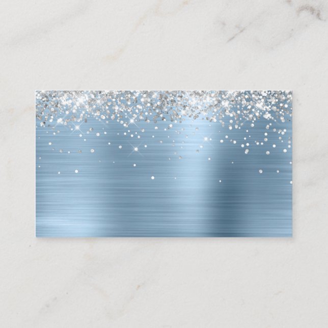 Silver Glitter Light Blue Foil Blank Place Card (Back)