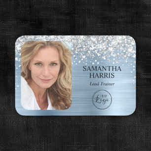 Silver Glitter Light Blue Foil Logo and Photo Name Tag