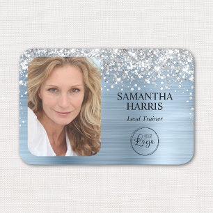 Silver Glitter Light Blue Foil Logo and Photo Name Tag