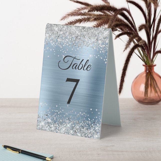 Silver Glitter Light Blue Foil Table Number (In SItu (Table))