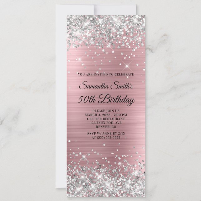 Silver Glitter Light Pink Foil 50th Birthday Invitation (Front)