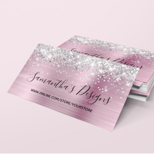 Silver Glitter Light Pink Foil Online Store Business Card