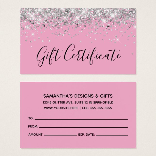 Silver Glitter Light Pink Gift Certificate (Front & Back)