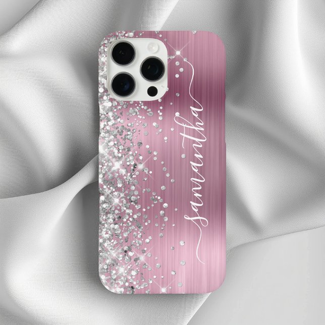 Silver Glitter Light Pink Metallic Girly Signature Case-Mate iPhone Case (Silver Glitter Light Pink Metallic Girly Signature Case-Mate iPhone Case)