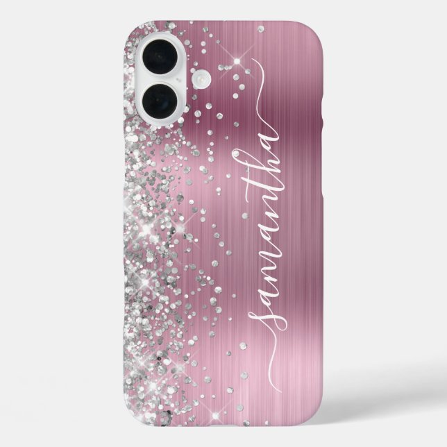 Silver Glitter Light Pink Metallic Girly Signature Case-Mate iPhone Case (Back)