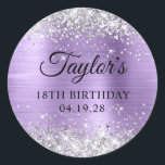 Silver Glitter Light Purple Foil 18th Birthday Classic Round Sticker<br><div class="desc">Create your own 18th birthday party classic round stickers. Girly faux sparkly silver glitter over a faux light amethyst purple metallic style ombre foil. Customise the font styles to create your own design for her special celebration. A classic elegant calligraphy paired with an all caps serif font. The glitter and...</div>