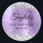 Silver Glitter Light Purple Foil 21st Birthday Classic Round Sticker<br><div class="desc">Create your own 21st birthday party classic round stickers. Girly faux sparkly silver glitter over a faux light amethyst purple metallic style ombre foil. Customise the font styles to create your own design for her special celebration. A classic elegant calligraphy paired with an all caps serif font. The glitter and...</div>
