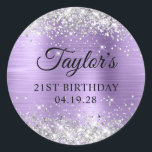 Silver Glitter Light Purple Foil 21st Birthday Classic Round Sticker<br><div class="desc">Create your own 21st birthday party classic round stickers. Girly faux sparkly silver glitter over a faux light amethyst purple metallic style ombre foil. Customise the font styles to create your own design for her special celebration. A classic elegant calligraphy paired with an all caps serif font. The glitter and...</div>
