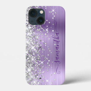 Silver Glitter Light Purple Foil Girly Signature iPhone 13 Mini Case