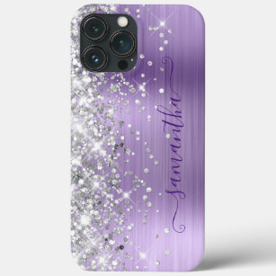 Silver Glitter Light Purple Foil Girly Signature iPhone 13 Pro Max Case