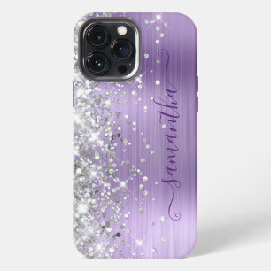 Silver Glitter Light Purple Foil Girly Signature iPhone 13 Pro Max Case