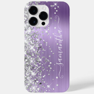 Silver Glitter Light Purple Glam Girly Signature Case-Mate iPhone 14 Pro Max Case