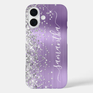 Silver Glitter Light Purple Metallic Signature iPhone 16 Case