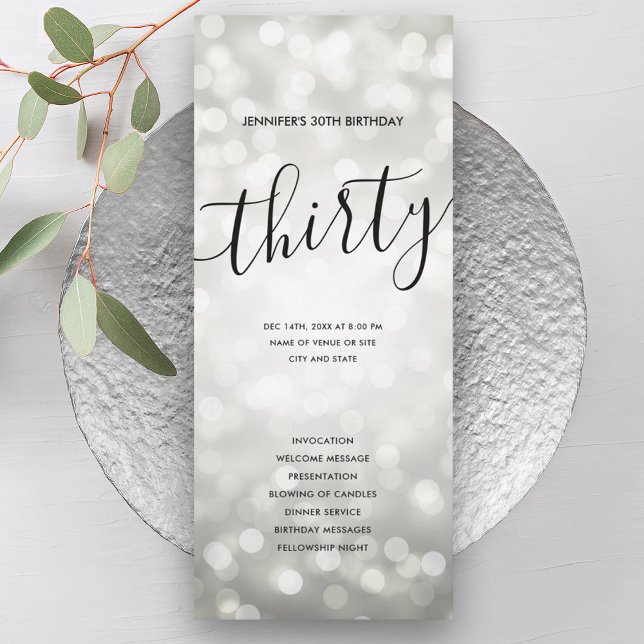 Silver Glitter Lights 30th Birthday Programs  (Silver Glitter Lights 30th Birthday Programs )