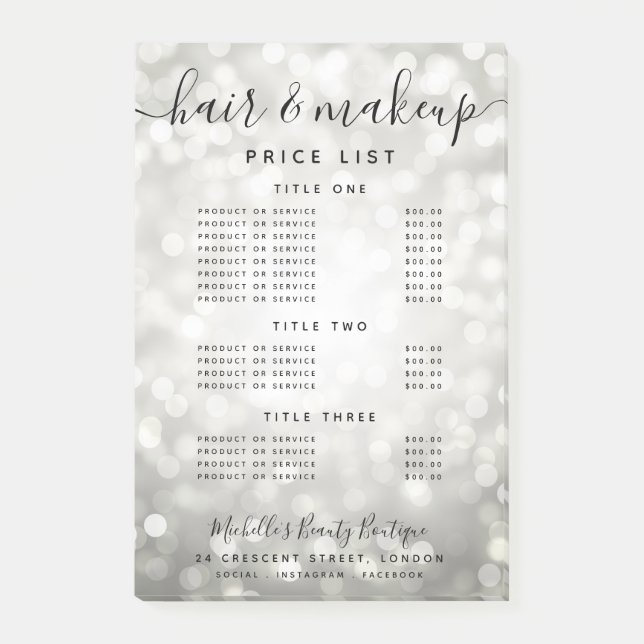 Silver Glitter Lights Salon Price Menu  Post-it Notes (Front)