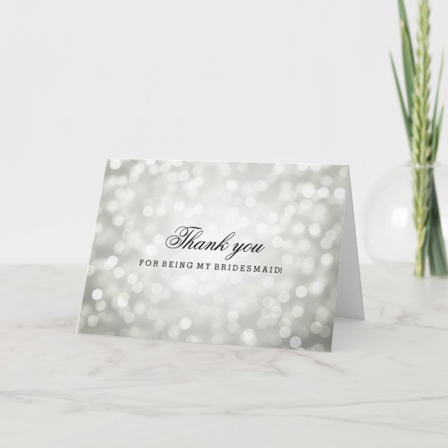 Silver Glitter Lights Thank You Bridesmaid Card (Front)
