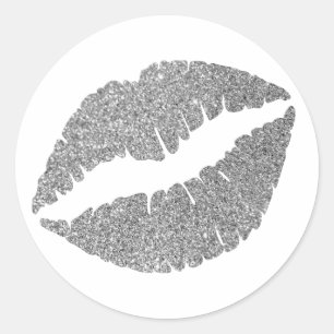 Silver Glitter Lips Classic Round Sticker