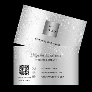 Silver glitter logo QR code Business Card