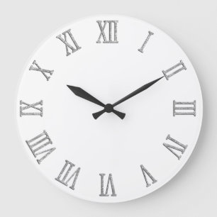 Silver Glitter Look Bold Roman Numerals Large Clock