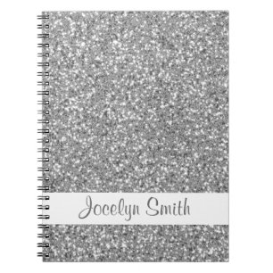 Silver Glitter Look-like And Name Notebook