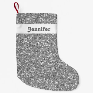 Silver Glitter Look-like With Custom Name Small Christmas Stocking