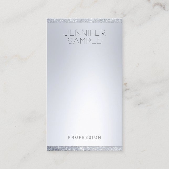 Silver Glitter Look Modern Minimalist Template Business Card (Front)