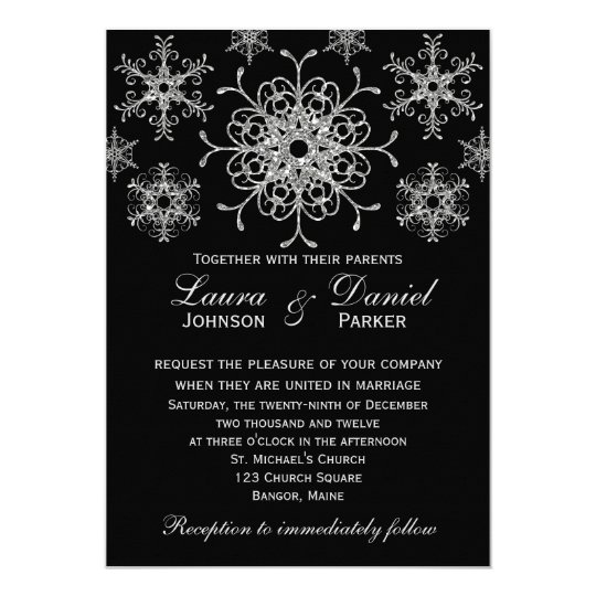 Silver Glitter LOOK Snowflakes Wedding Invite