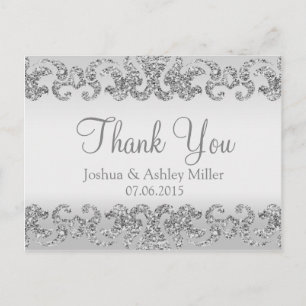 Silver Glitter Look Thank You Postcard