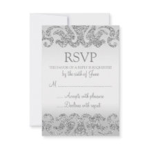 Silver Glitter Look Wedding RSVP Cards