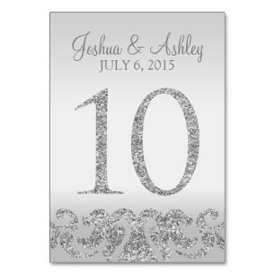 Silver Glitter Look Wedding Table Numbers-10 Number