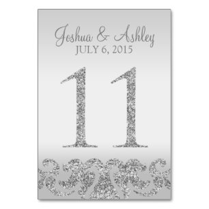 Silver Glitter Look Wedding Table Numbers-11 Table Number