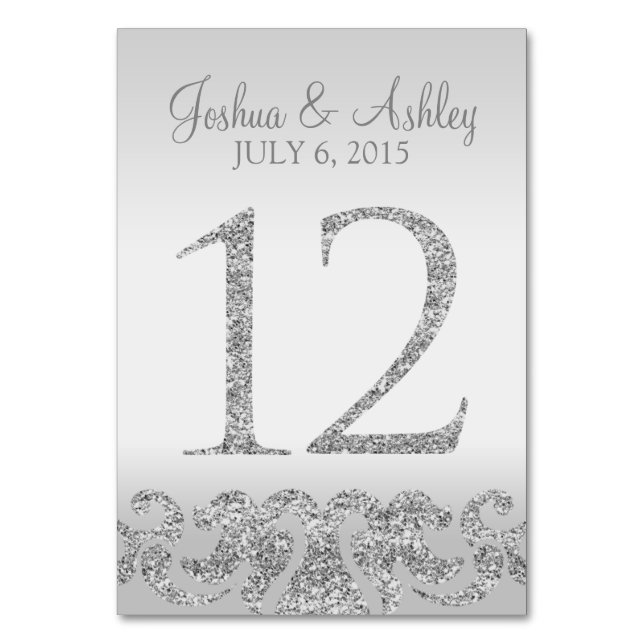 Silver Glitter Look Wedding Table Numbers-12 Number (Front)