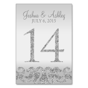 Silver Glitter Look Wedding Table Numbers-14 Number