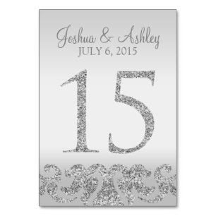 Silver Glitter Look Wedding Table Numbers-15 Number