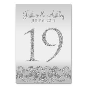 Silver Glitter Look Wedding Table Numbers-19 Number