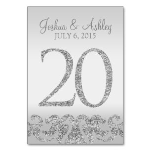 Silver Glitter Look Wedding Table Numbers-20 Table Number