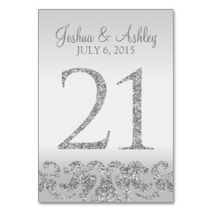 Silver Glitter Look Wedding Table Numbers-21 Number