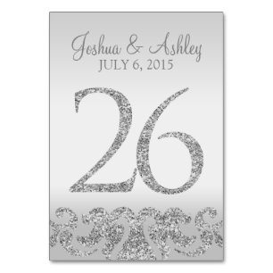Silver Glitter Look Wedding Table Numbers-26 Table Number