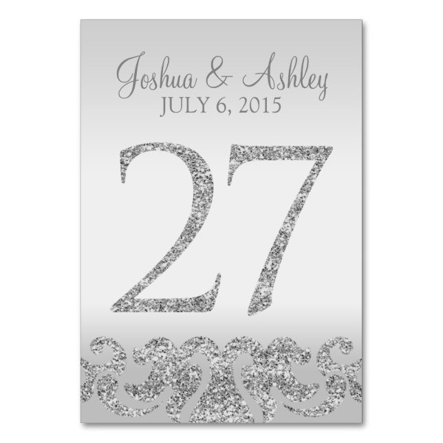 Silver Glitter Look Wedding Table Numbers-27 Table Number (Front)