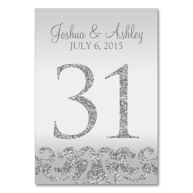 Silver Glitter Look Wedding Table Numbers-31 Number (Front)